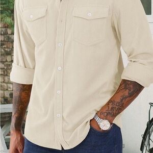 Men's Corduroy Jackets Long Sleeve Casual Shacket Button-Up Lightweight Jacket